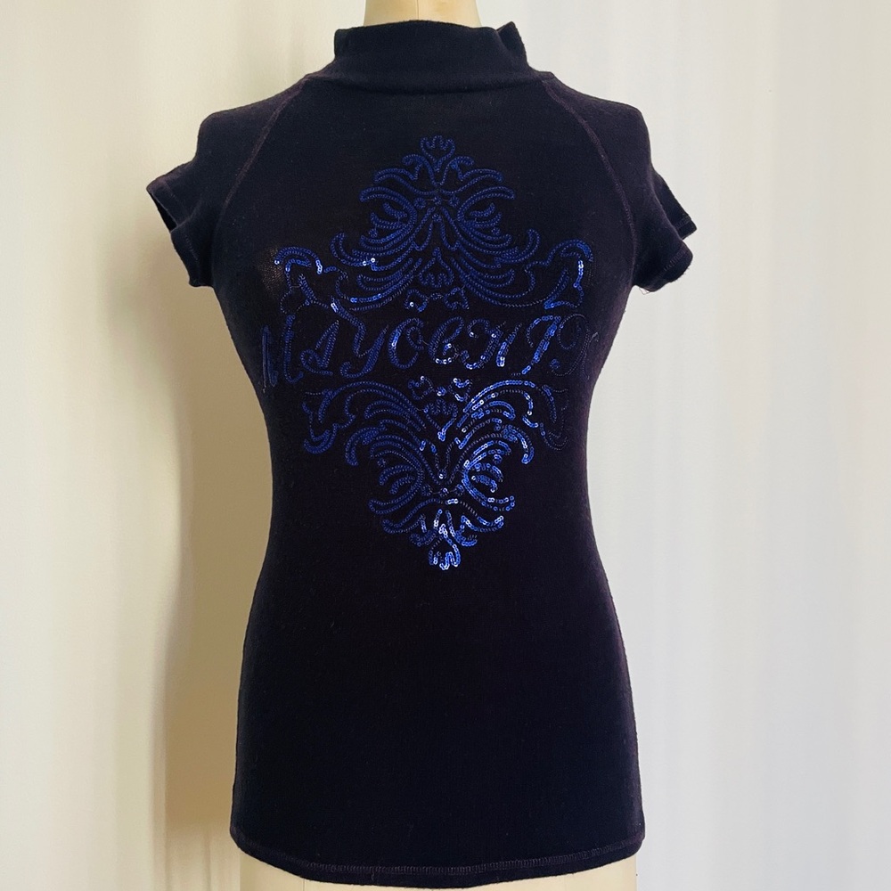Purple Sequin Detail Form Fitting Long Style Women's Top S Mayo Chix